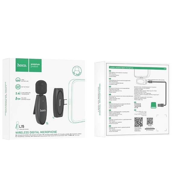 Hoco L15 Micrófono Inalámbrico Crystal Lavalier (USB-C) Black