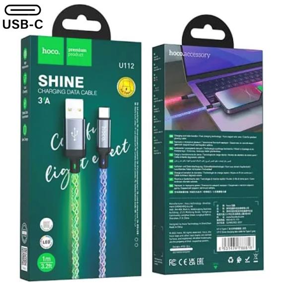 Cable USB-A a USB-C 1 metro 20W Hoco U112 Colores Luminoso