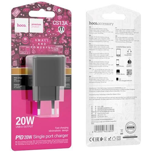 Cargador USB-C 20W Hoco CS13A Negro