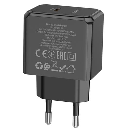 Cargador USB-C 20W Hoco CS13A Negro
