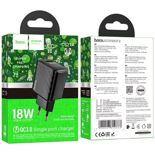 Hoco CS21A Rich Single Port QC3.0 Cargador Eu Black