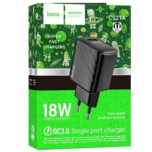 Hoco CS21A Rich Single Port QC3.0 Cargador Eu Black