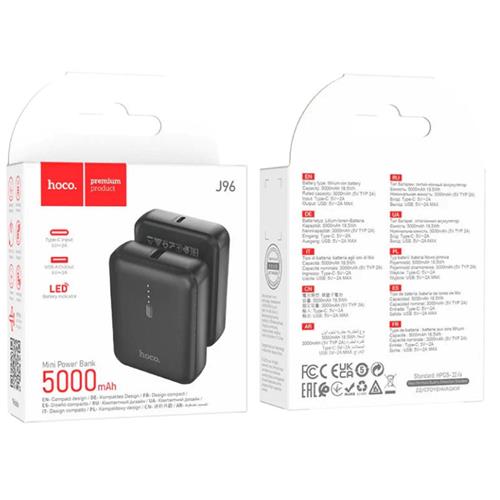 Powerbank 5.000 mAh salida USB-A, entrada USB-C Hoco J96 Negro