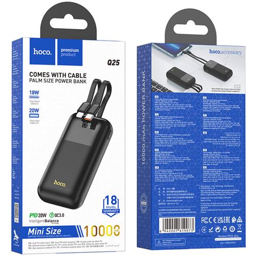 Hoco Q25 Powerbank 10.000mAh PD20W+QC3.0 con Cables de Carga Negro