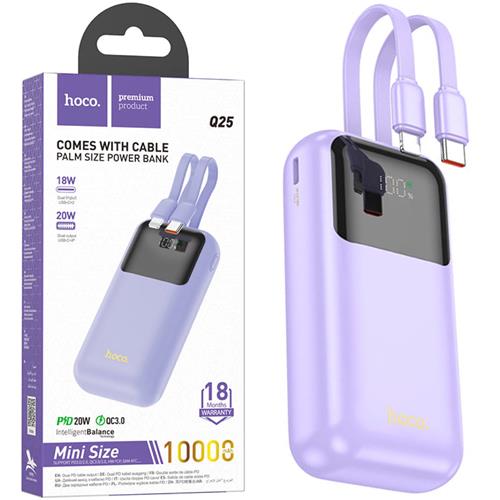 Hoco Q25 Powerbank 10.000mAh PD20W+QC3.0 con Cables de Carga Púrpura