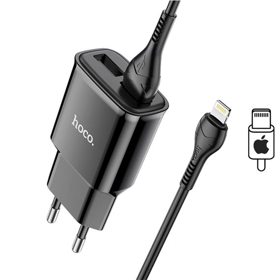 Hoco C88A Cargador Star Round Dual Port + Cable Lightning Black