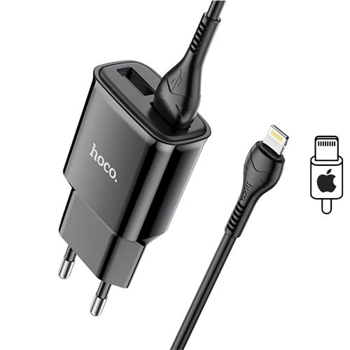 Hoco C88A Cargador Star Round Dual Port + Cable Lightning Black