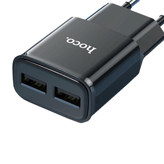 Hoco C88A Cargador Star Round Dual Port + Cable Lightning Black