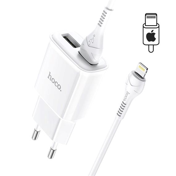 Hoco C88A Cargador Star Round Dual Port + Cable Lightning White