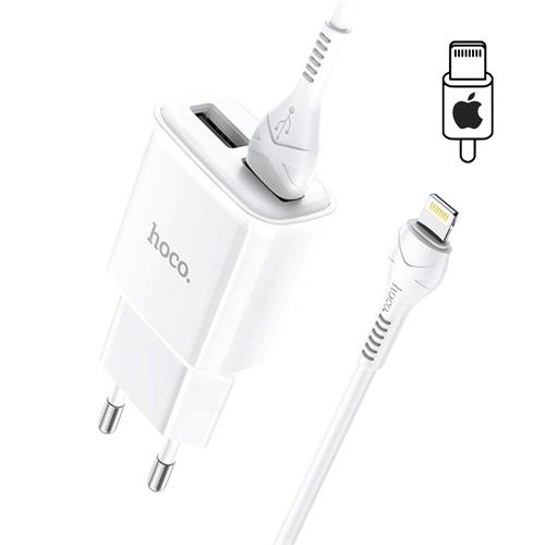 Hoco C88A Cargador Star Round Dual Port + Cable Lightning White