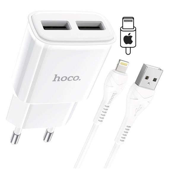 Hoco C88A Cargador Star Round Dual Port + Cable Lightning White