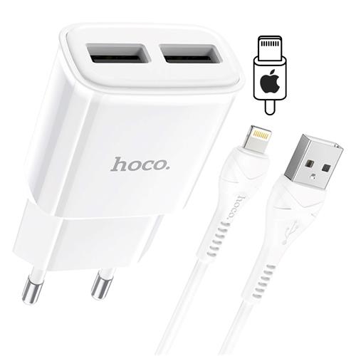 Hoco C88A Cargador Star Round Dual Port + Cable Lightning White