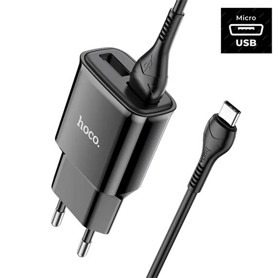 Hoco C88A Cargador Star Round Dual Port + Cable Micro USB Black