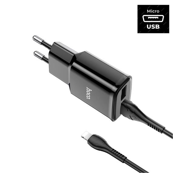 Hoco C88A Cargador Star Round Dual Port + Cable Micro USB Black