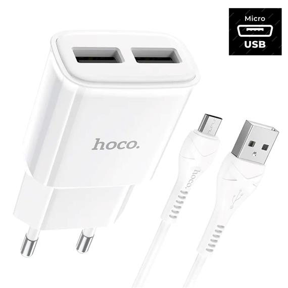 Hoco C88A Cargador Star Round Dual Port + Cable Micro White