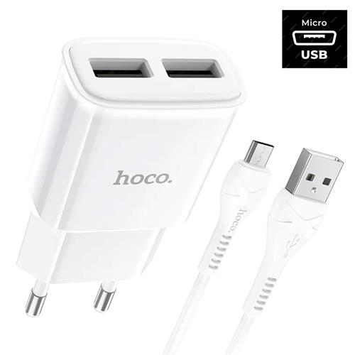 Hoco C88A Cargador Star Round Dual Port + Cable Micro White