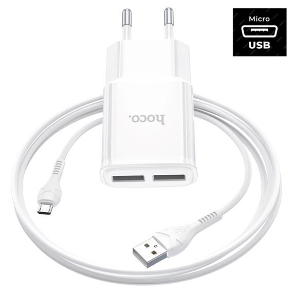 Hoco C88A Cargador Star Round Dual Port + Cable Micro White