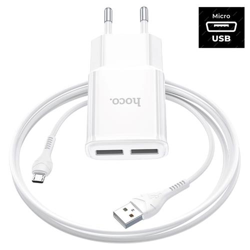 Hoco C88A Cargador Star Round Dual Port + Cable Micro White
