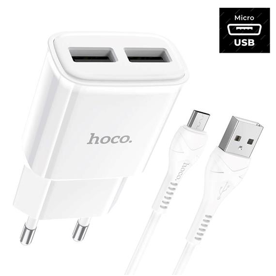 Hoco C88A Cargador Star Round Dual Port + Cable Micro White