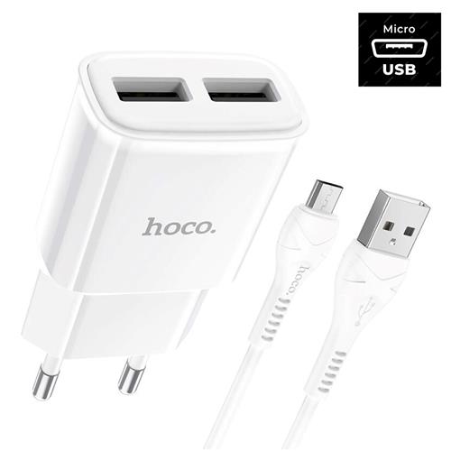 Hoco C88A Cargador Star Round Dual Port + Cable Micro White