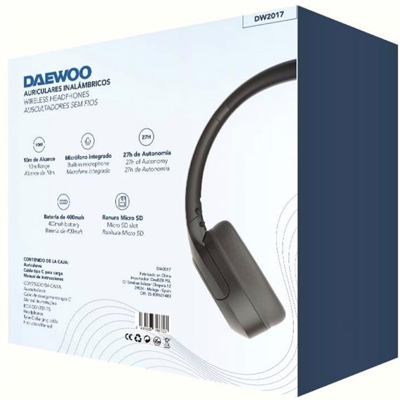 Daewoo DW2017 Auricular Bluetooth con MicroSD y Batería 27h Negro