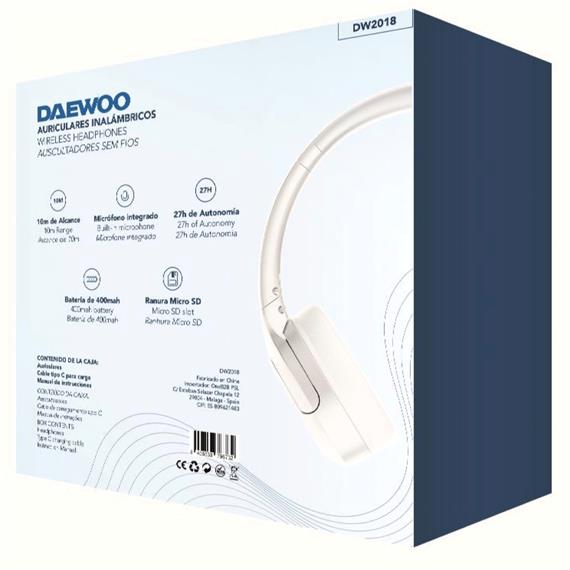 Daewoo DW2018 Auricular Bluetooth con MicroSD y Batería 27h Blanco