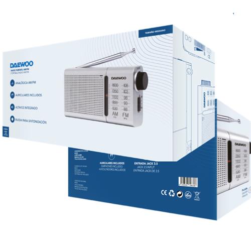 Daewoo DW1037 Radio AM/FM con Altavoz y Antena Plata