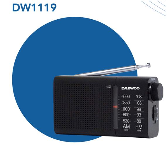 Daewoo DW1119 Radio AM/FM con Altavoz y Antena Negro