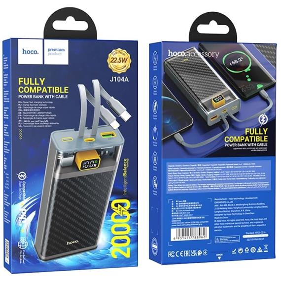 Hoco J104A Powerbank 20.000 mAH 22.5W con Cables USB-C y Lightning