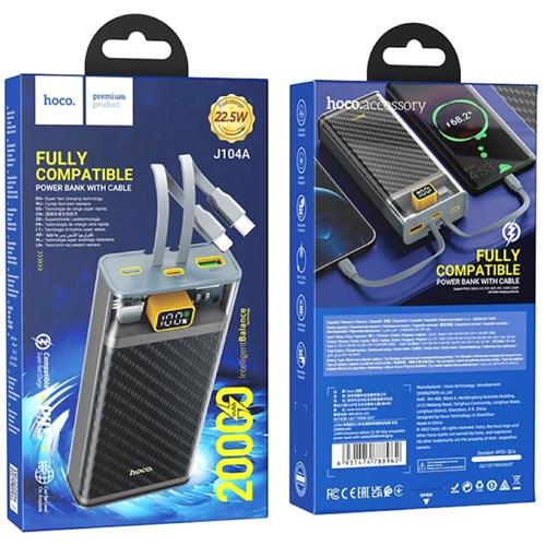 Hoco J104A Powerbank 20.000 mAH 22.5W con Cables USB-C y Lightning