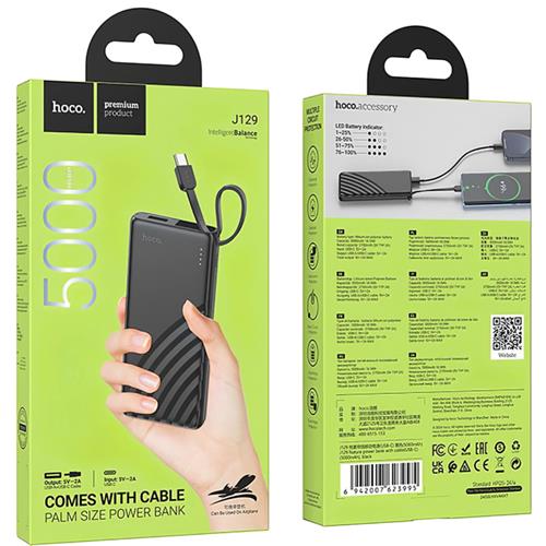 Hoco J129 Powerbank 5.000 mAh con Cable USB-C incluido Negro