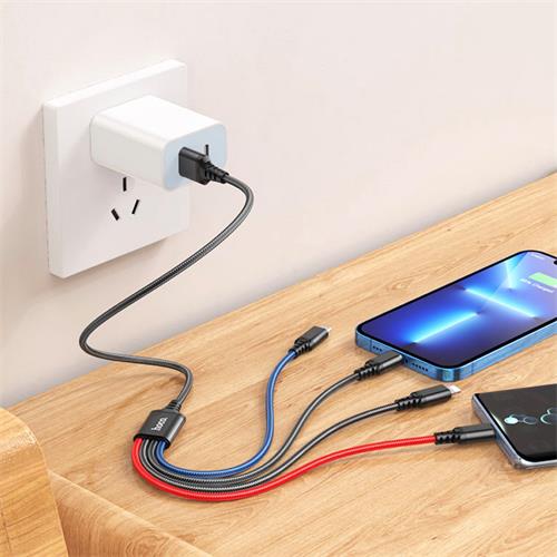 Hoco X76 4 in 1 Super Charging Cable (Ip+Ip+Type-c+Micro) Black
