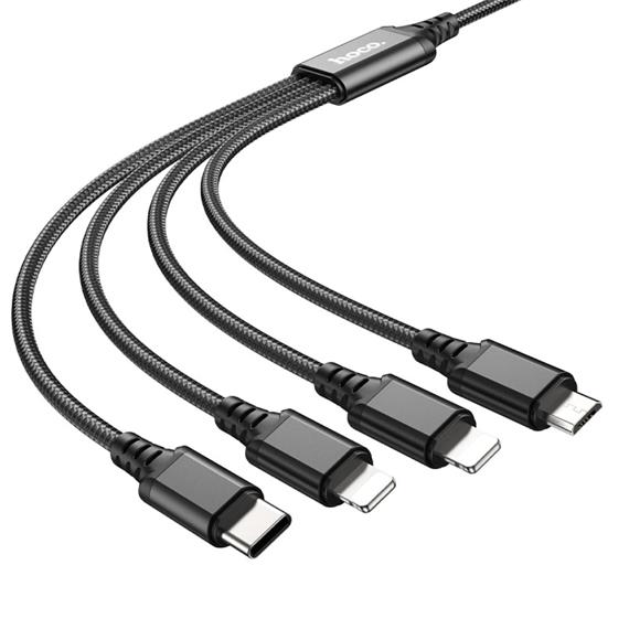 Hoco X76 4 in 1 Super Charging Cable (Ip+Ip+Type-c+Micro) Black