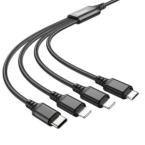 Hoco X76 4 in 1 Super Charging Cable (Ip+Ip+Type-c+Micro) Black
