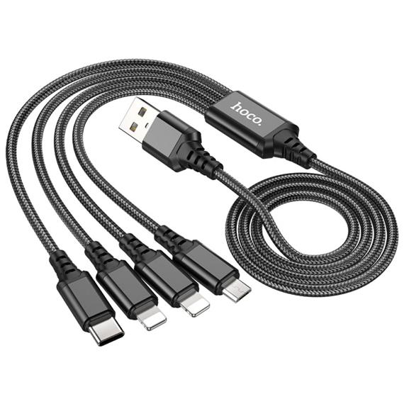 Hoco X76 4 in 1 Super Charging Cable (Ip+Ip+Type-c+Micro) Black
