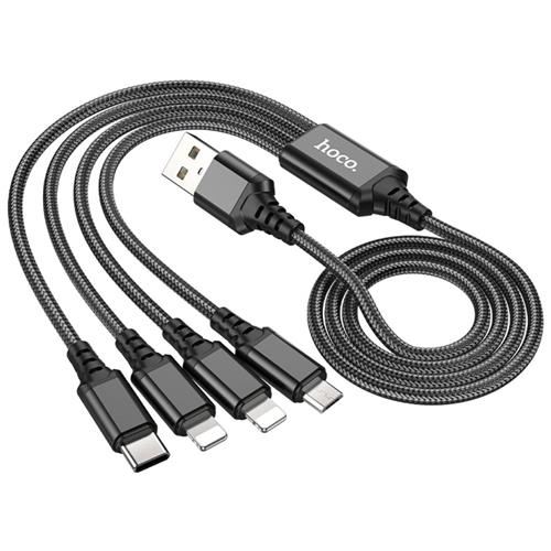 Hoco X76 4 in 1 Super Charging Cable (Ip+Ip+Type-c+Micro) Black