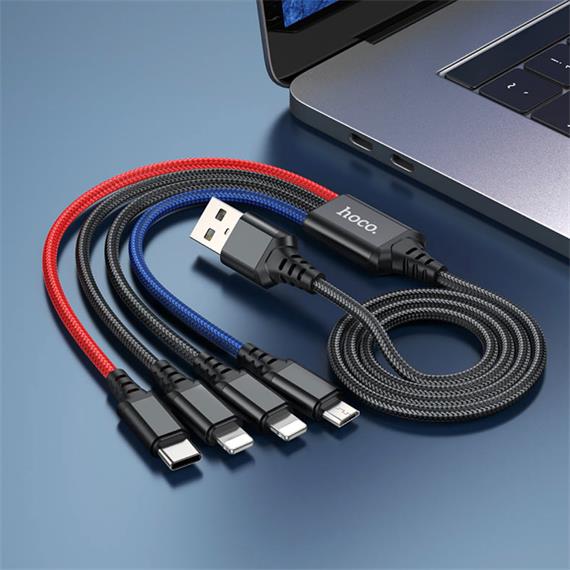 Hoco X76 4 in 1 Super Charging Cable (Ip+Ip+Type-c+Micro) Black