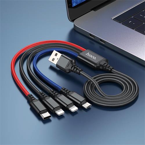 Hoco X76 4 in 1 Super Charging Cable (Ip+Ip+Type-c+Micro) Black