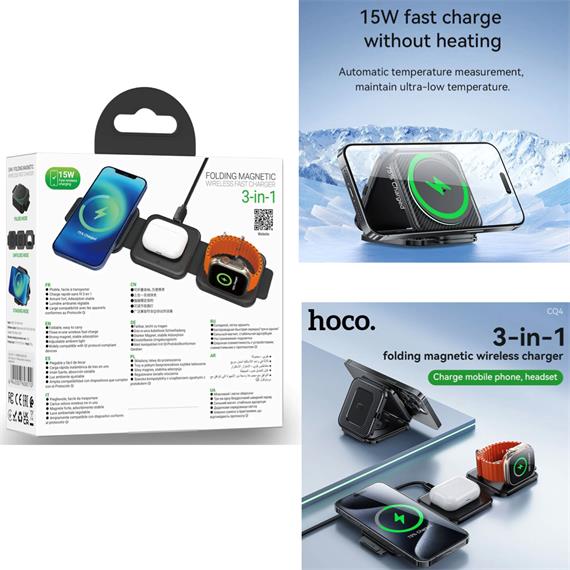 Hoco CQ4 Cargador Inalámbrico 15W Plegable 3-1 para Apple