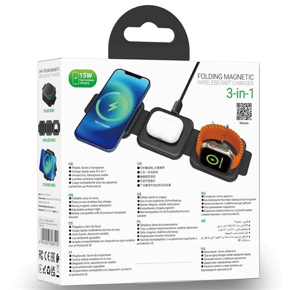 Hoco CQ4 Cargador Inalámbrico 15W Plegable 3-1 para Apple