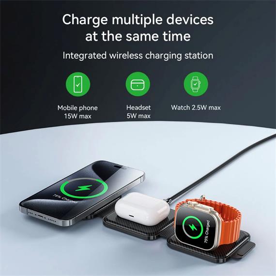 Hoco CQ4 Cargador Inalámbrico 15W Plegable 3-1 para Apple