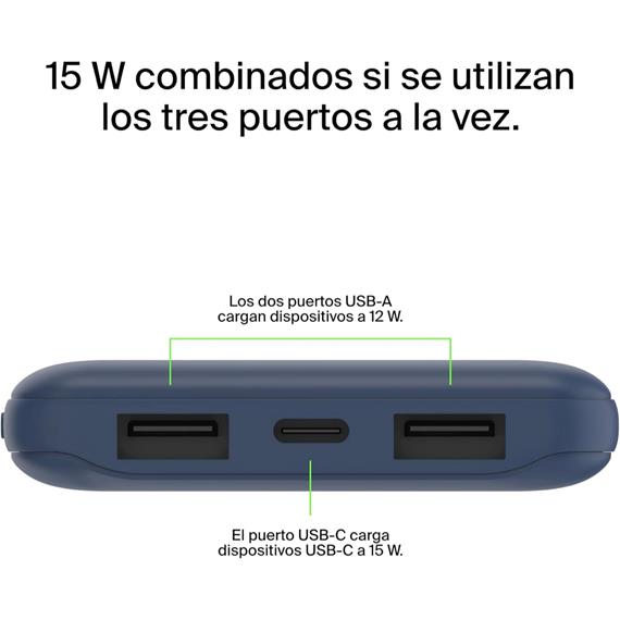 Belkin PowerBank 10.000 mAh 15W 2 x USB-A y 1x USB-C Azul (BPB011BTBL)