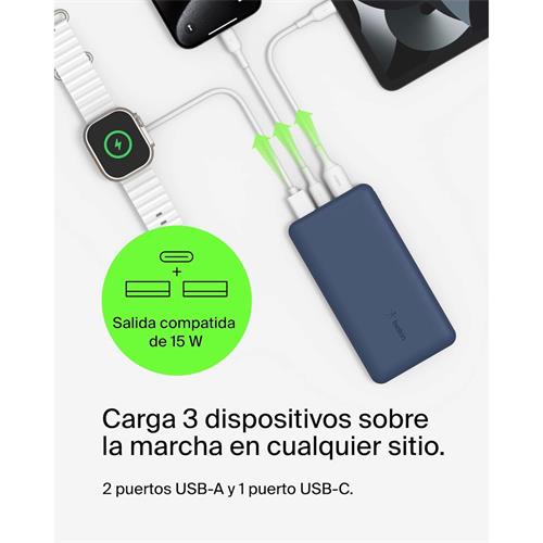 Belkin PowerBank 10.000 mAh 15W 2 x USB-A y 1x USB-C Azul (BPB011BTBL)