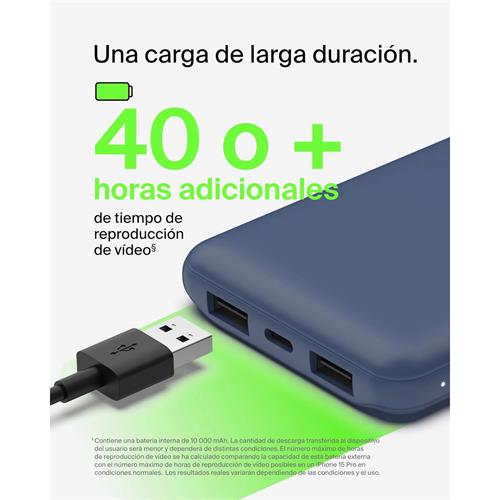 Belkin PowerBank 10.000 mAh 15W 2 x USB-A y 1x USB-C Azul (BPB011BTBL)