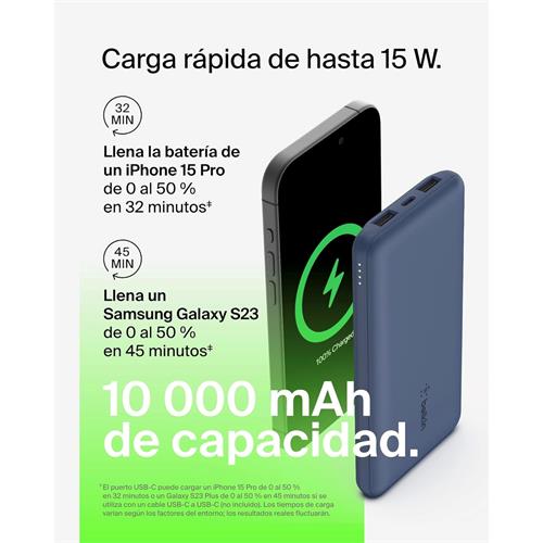 Belkin PowerBank 10.000 mAh 15W 2 x USB-A y 1x USB-C Azul (BPB011BTBL)