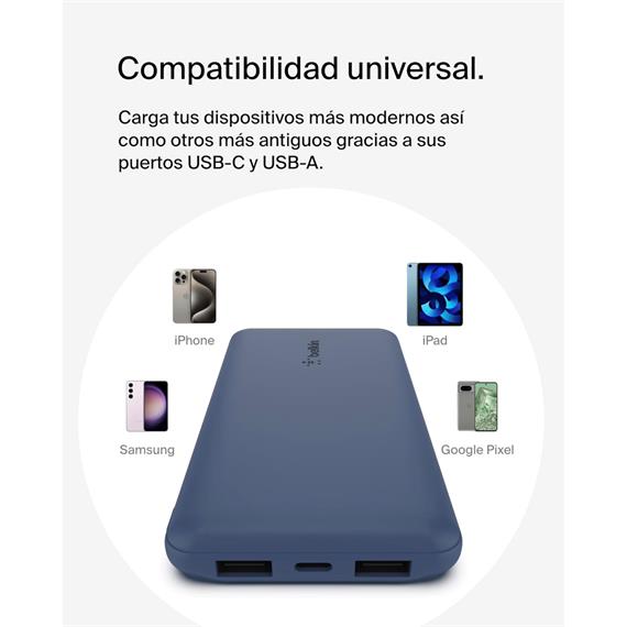 Belkin PowerBank 10.000 mAh 15W 2 x USB-A y 1x USB-C Azul (BPB011BTBL)