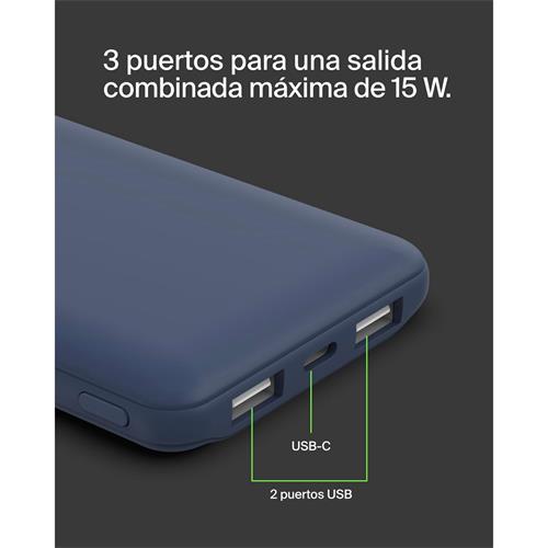 Belkin PowerBank 10.000 mAh 15W 2 x USB-A y 1x USB-C Azul (BPB011BTBL)
