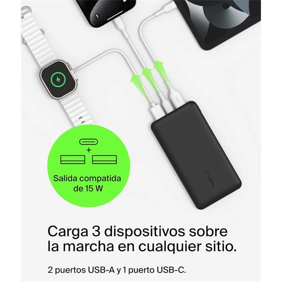 Belkin PowerBank 10.000 mAh 15W 2 x USB-A y 1x USB-C Negro (BPB011BTBK)