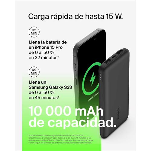 Belkin PowerBank 10.000 mAh 15W 2 x USB-A y 1x USB-C Negro (BPB011BTBK)