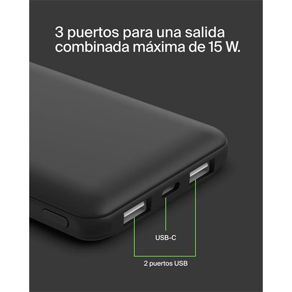 Belkin PowerBank 10.000 mAh 15W 2 x USB-A y 1x USB-C Negro (BPB011BTBK)